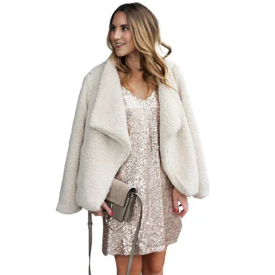 Faux lambswool Oversized Jacket Coat Women Fur Outerwear Winter Warm Hairy Thick Plush Turn-down Collar Office Lady | Женская одежда