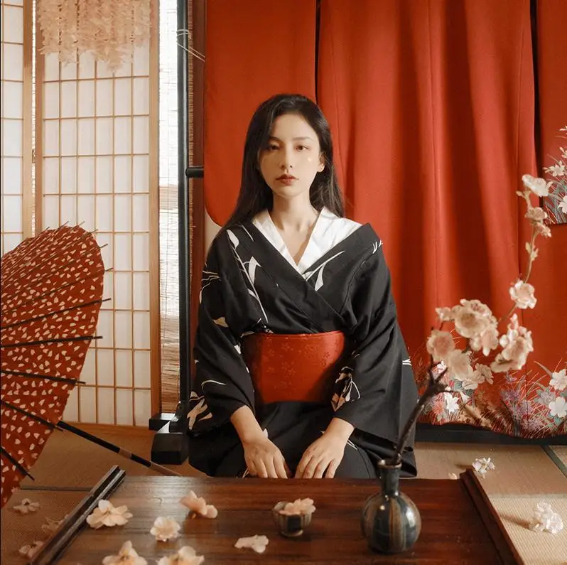 Kimono 4 Японское традиционное кимоно с Obi, женское платье для фотосессии, косплей, Женский костюм юката, хаори, Япония, гейша, кимоно obi - Color: Kimono 4
