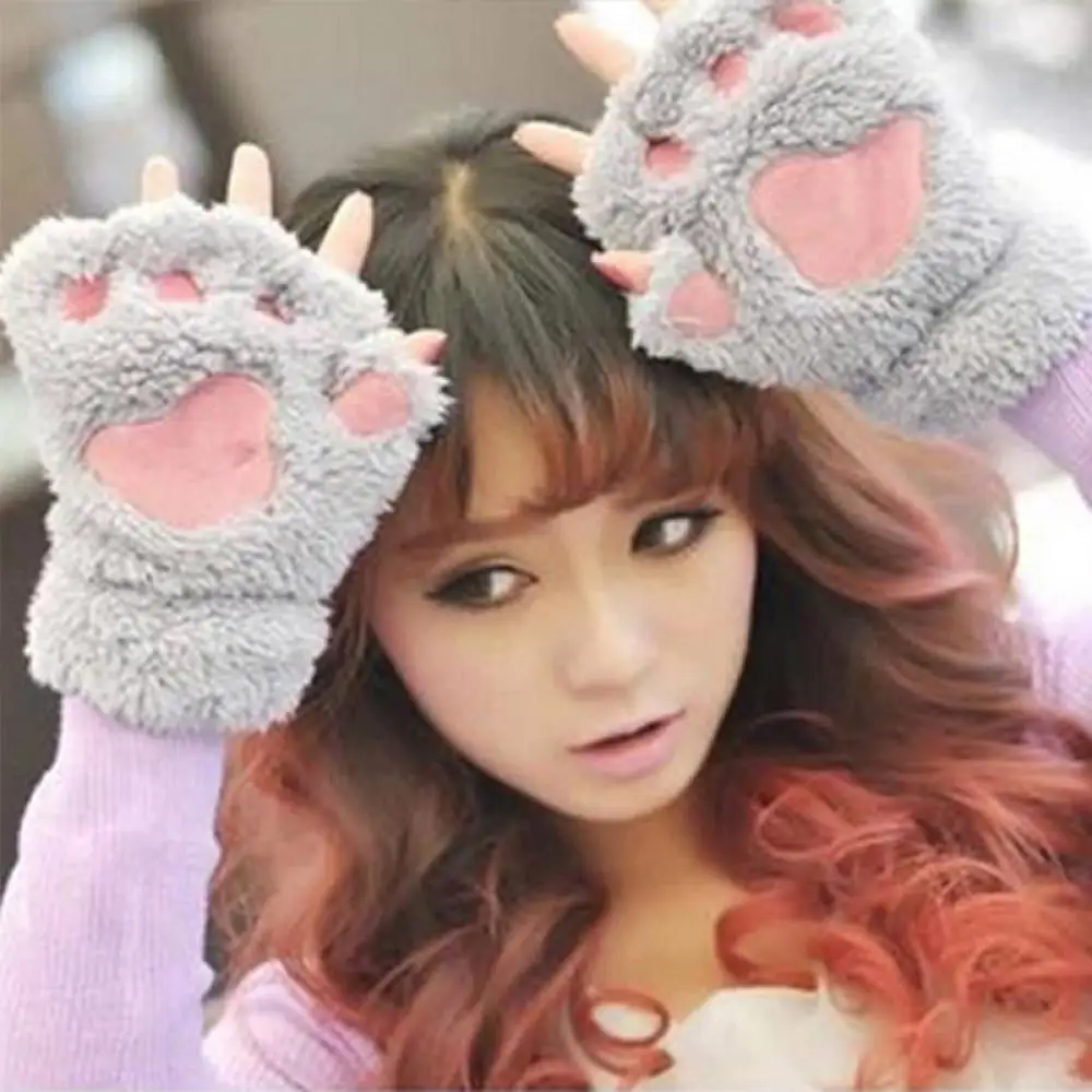 1 пара милых женских перчаток для девочек зимние теплые перчатки без пальцев с