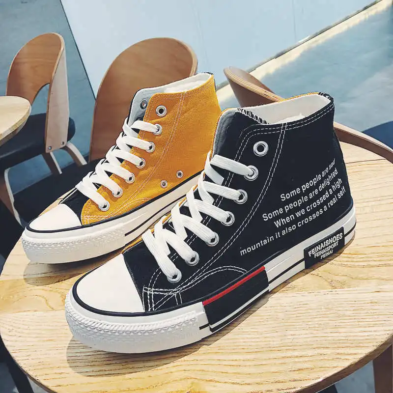 black yellow F757 Новинка; мужские классические Нескользящие туфли на плоской подошве; Разноцветные парусиновые туфли; мужские кроссовки; высокие кроссовки; Мужская обувь для скейтбординга; zapatillas hombre - Цвет: black yellow F757