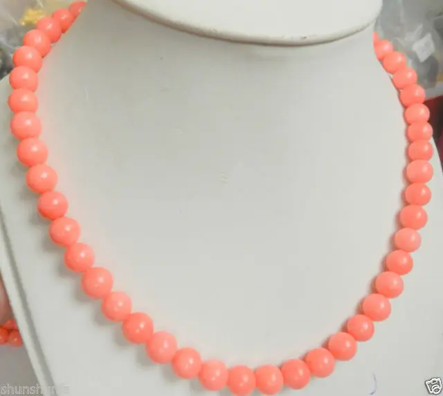 

8mm Natural pink coral Banquet Jewelry Necklace round beads 18 "