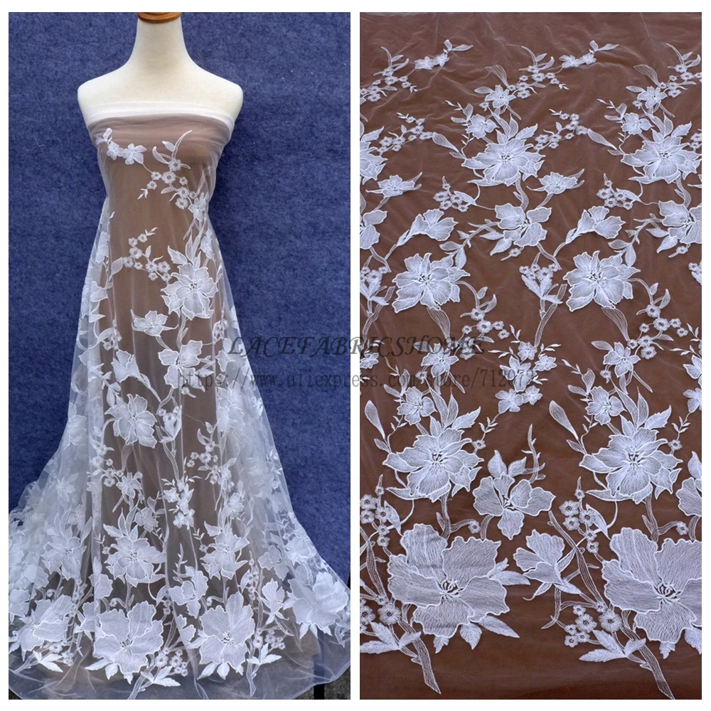 Кружевное платье La Belleza белое с большими цветами Ширина 51 дюйм|dress lace fabric|wedding dress