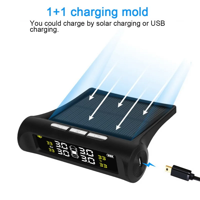 TOSPRA Автомобильная TPMS система мониторинга давления в шинах Солнечная зарядка HD