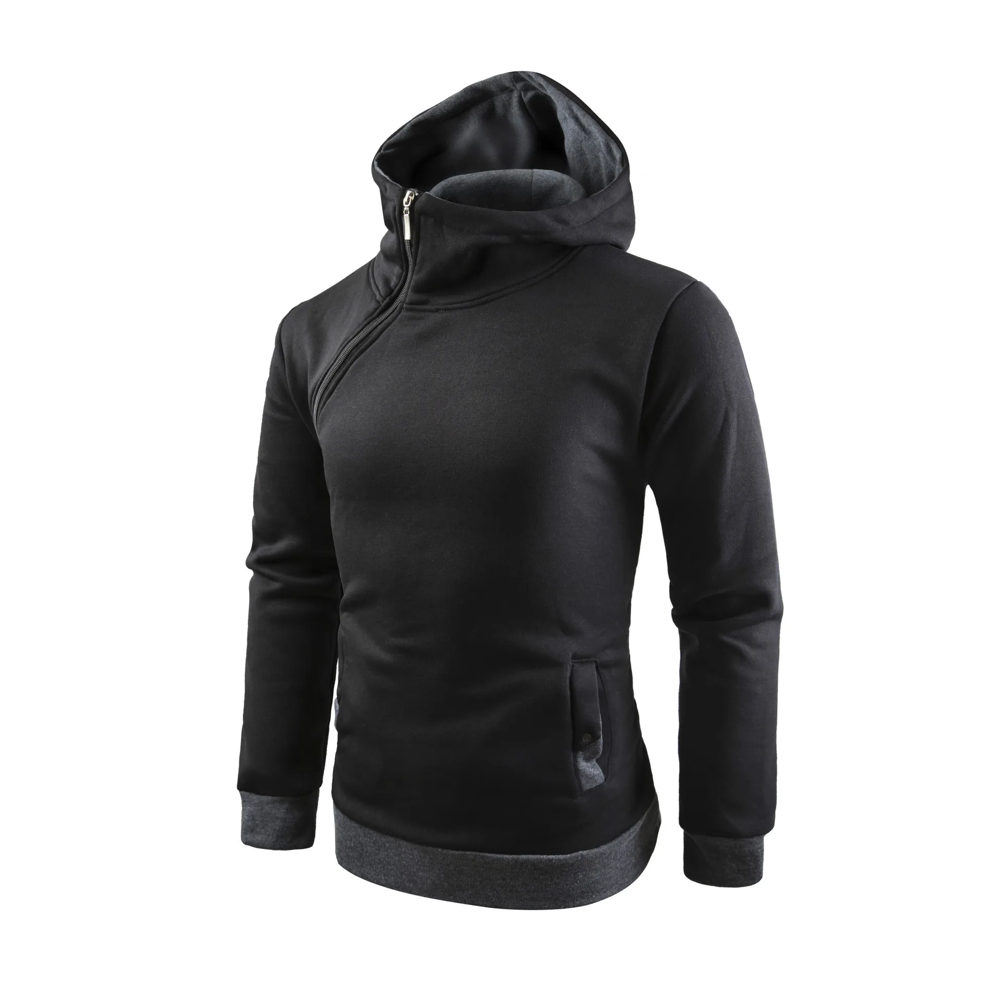 Брендовая Толстовка 2018 с косой молнией однотонные толстовки для мужчин модный