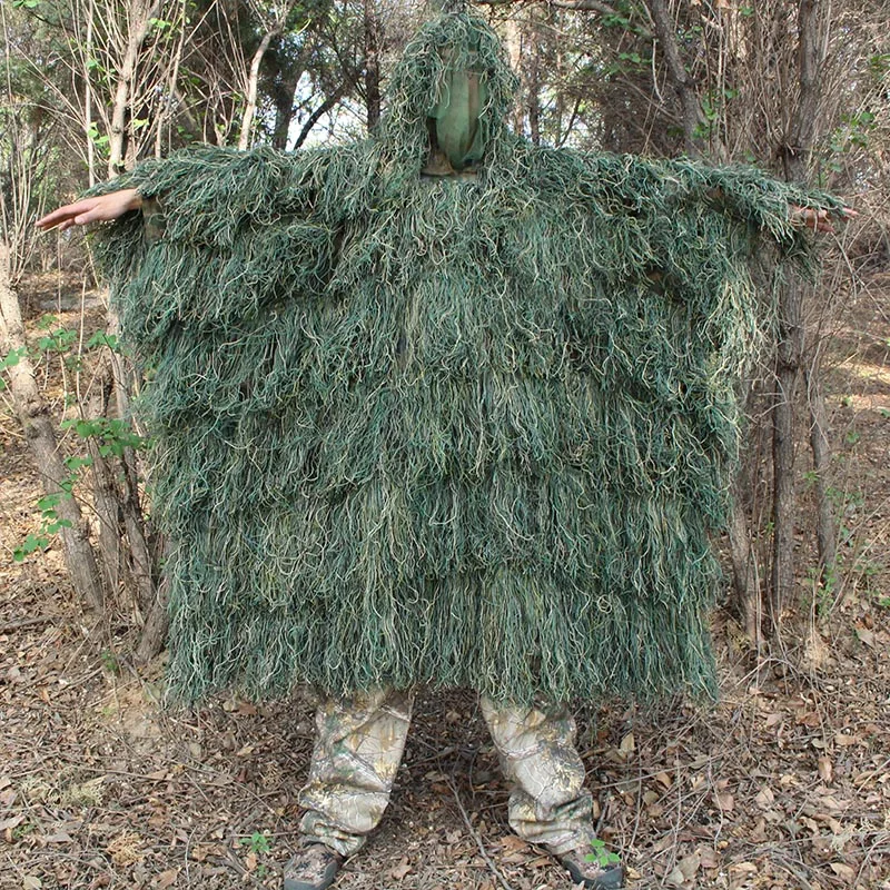 Men Outdoor Hunting Ghillie Suit Ghillie Clothes Top Men Camouflage Hunting Gilley Suit Outdoor Jungle Hunting Cloak Poncho