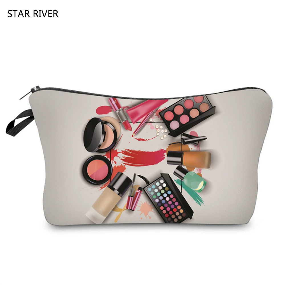 Косметичка женская черная с 3D принтом органайзер на молнии для туалетных