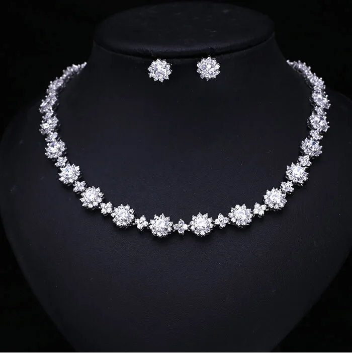 Зеленый чистым цирконием AAA кубический циркон ювелирные наборы серьги/Цепочки и