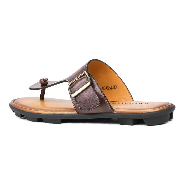 Мужские тапочки летние из натуральной кожи Нескользящие пляжные туфли