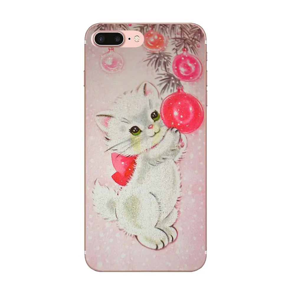 Винтажный Рождественский чехол с рисунком котенка для Apple iPhone 4 4S 5 5C 5S SE 6 6S 7 8 Plus X XS