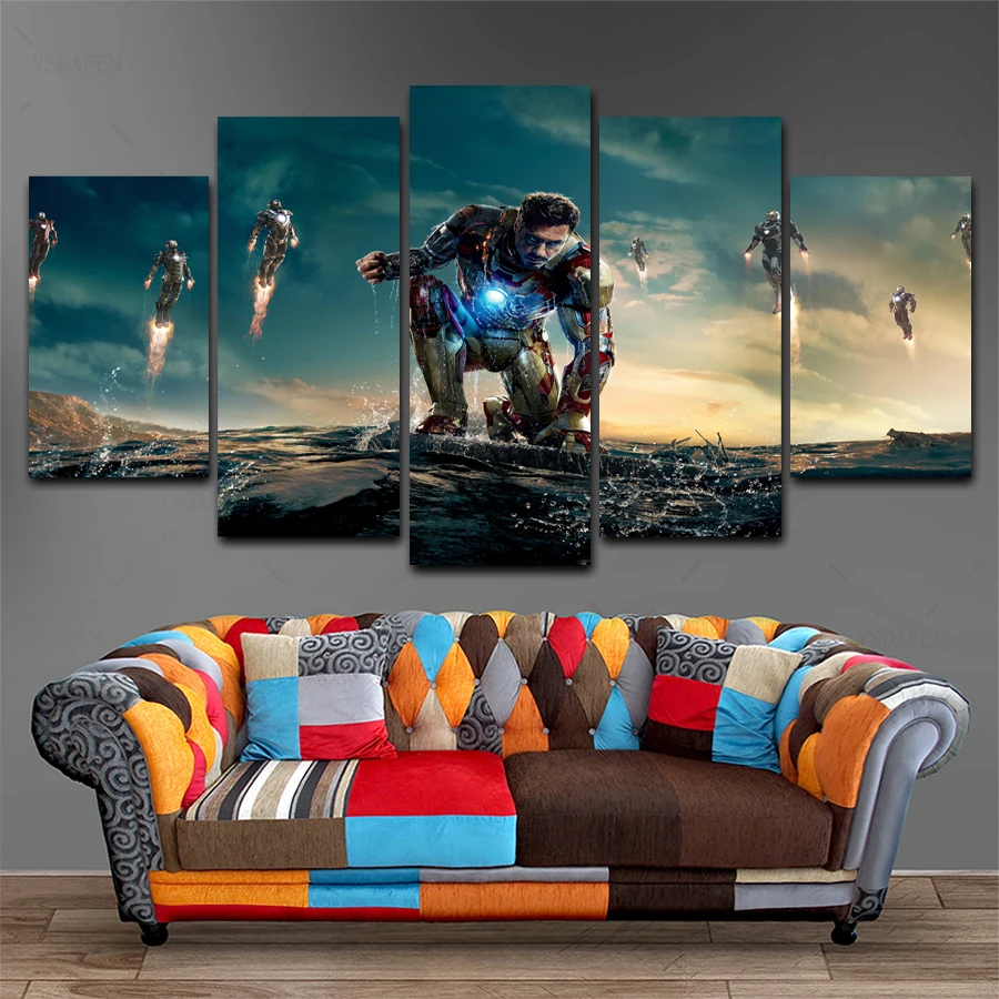 Прямая поставка HD 5 панелей холст искусство MV iron man 3 кино обои живопись домашний
