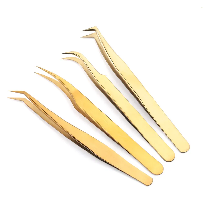 1 set 4 pcs 1 шт. Пинцет для ресниц из нержавеющей стали Профессиональный для наращивания ресниц золотое украшение антистатические щипцы для ресниц инструменты для макияжа - Цвет: 1 set 4 pcs