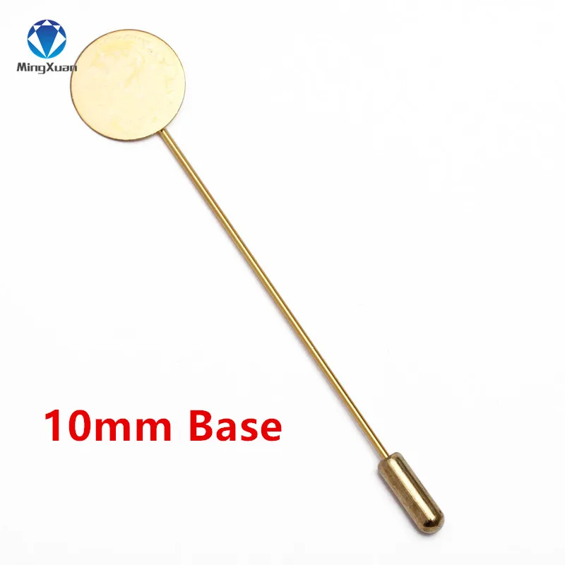 Gold A 10mm MINGXUAN 10 шт. 10/15 мм круглый пустой модная Медь плоская пластина 76 мм длинная Брошь булавка база настройки ювелирных изделий Компоненты - Цвет: Gold A 10mm