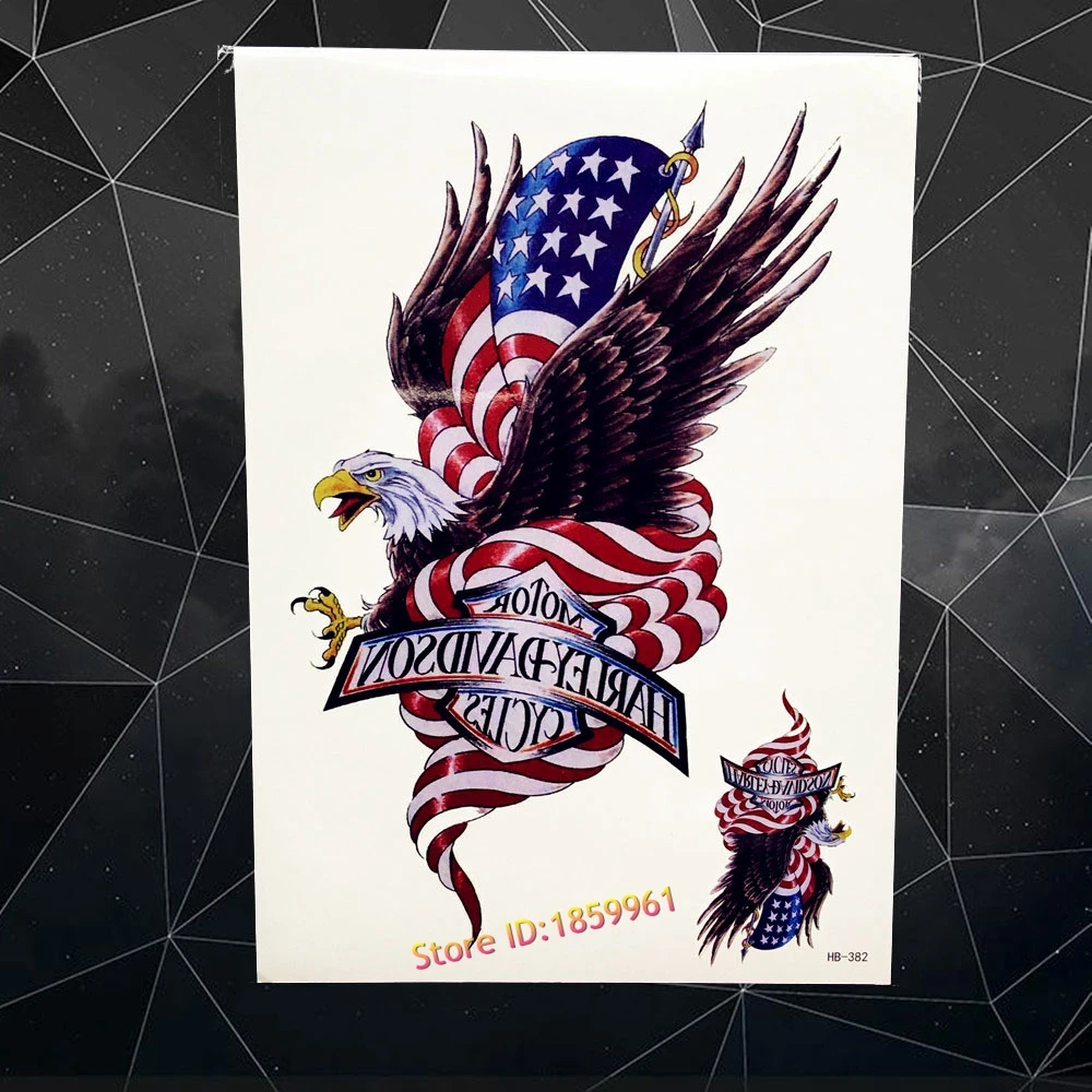 Флэш Flying Eagle Hawk Временные татуировки Поддельные Америки Баннер Письмо наклейки