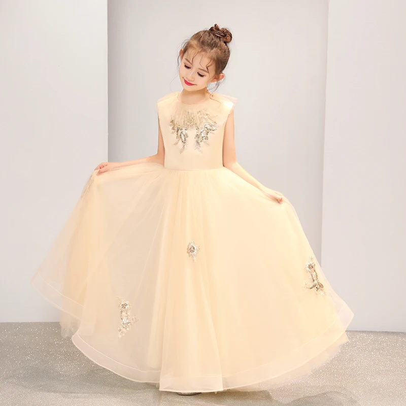 Crepe Flower Girl Dresses Appliques O-Neck Sleeveless A-line Girls For Birthday Party Communion Vestido N041 | Свадьбы и торжества