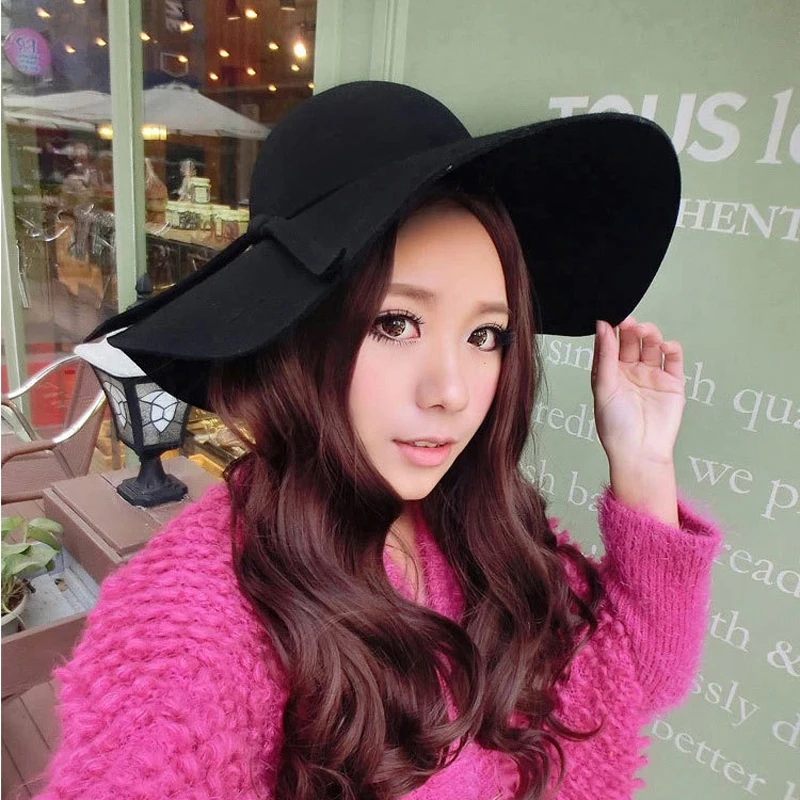 

Autumn Winter Wide Brim Hats for Women Girls Children Vintage Wool Felt Bowler Fedoras Solid Floppy Cloche Parent-child Cap Hat