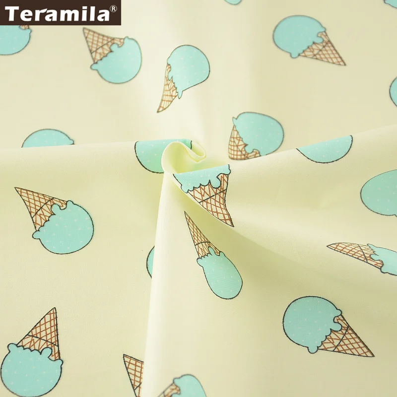 2016 New Arrivals Light Green Ice scream Designs 100% Cotton Beige Fabric Twill Fat Quarter Home Textile Material Bedding|material lights|material