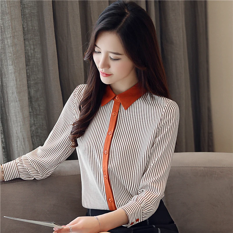 Fashion 2019 New Spring Autumn Women Blouse Shirt Long Sleeve Office Lady Blouses Elegant Casual Chiffon Striped Blusas Shirts |