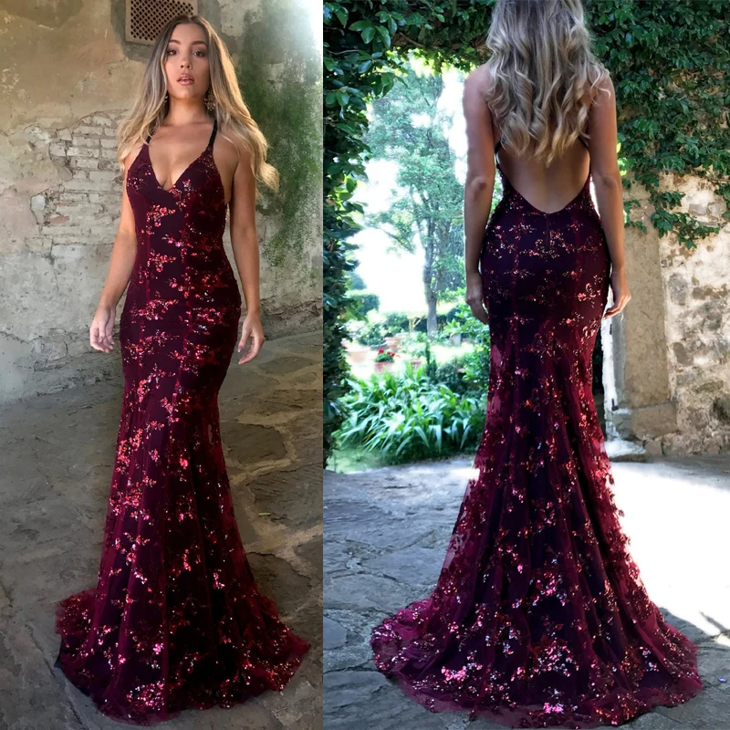 AIMENUNU Sexy Spaghetti Strap Off Shoulder Sequins Vestidos Backless Women Maxi Party Dress Long Elegant Dresses | Женская одежда