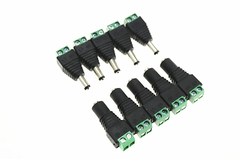 

5 пар/набор 12V Зеленый 5 шт. женский + 5 шт. мужской разъем постоянного тока 2,1*5,5 мм, разъем питания адаптер штекер кабеля Разъем для