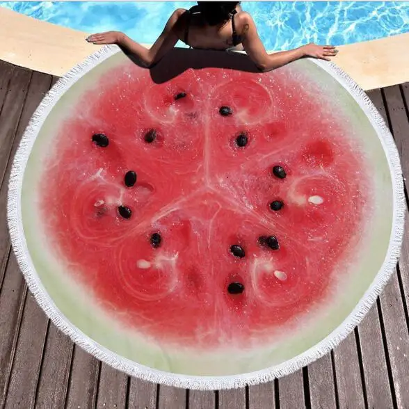 Большое круглое пляжное полотенце из микрофибры с принтом фруктов апельсинов