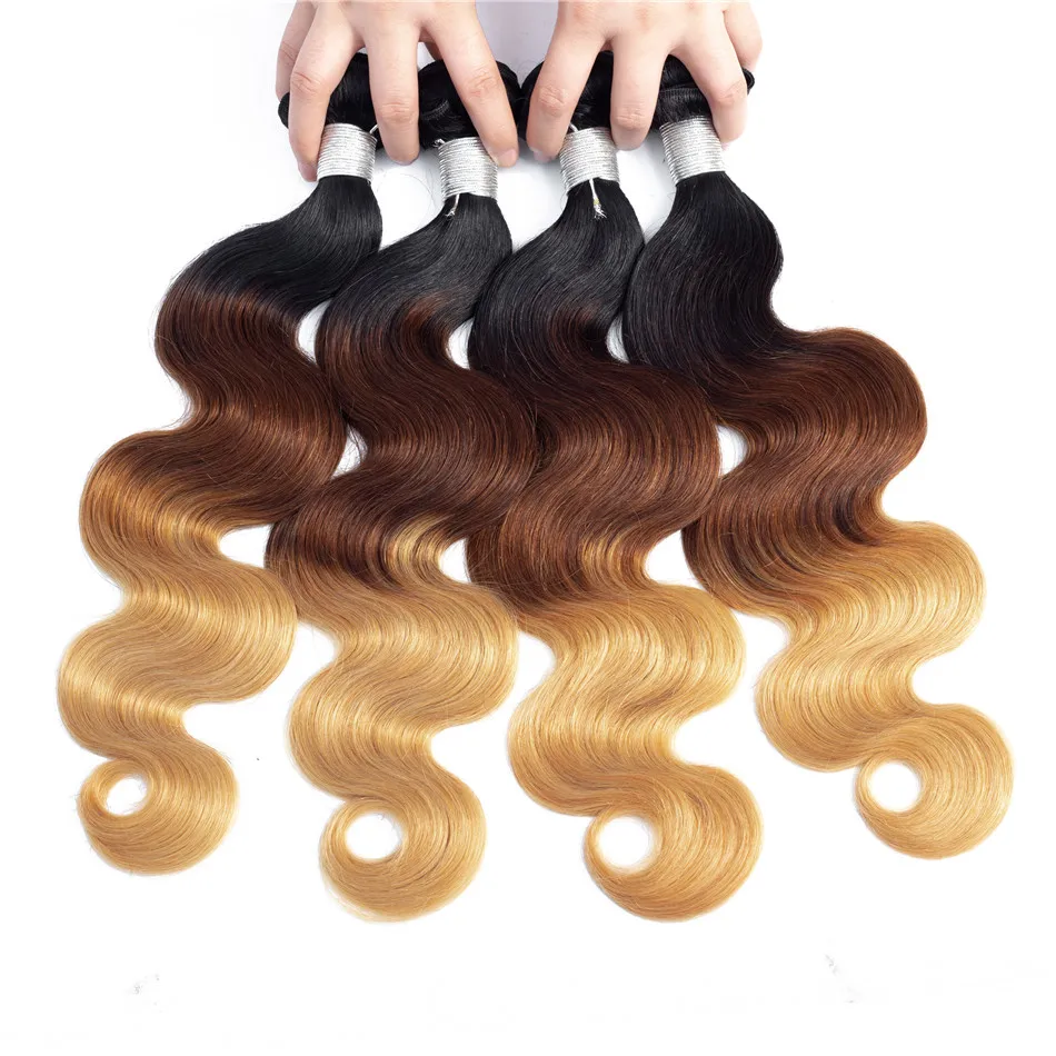 Пупряди омбре с застежкой T1B/4/27 Человеческие волосы Remy перуанские Волнистые