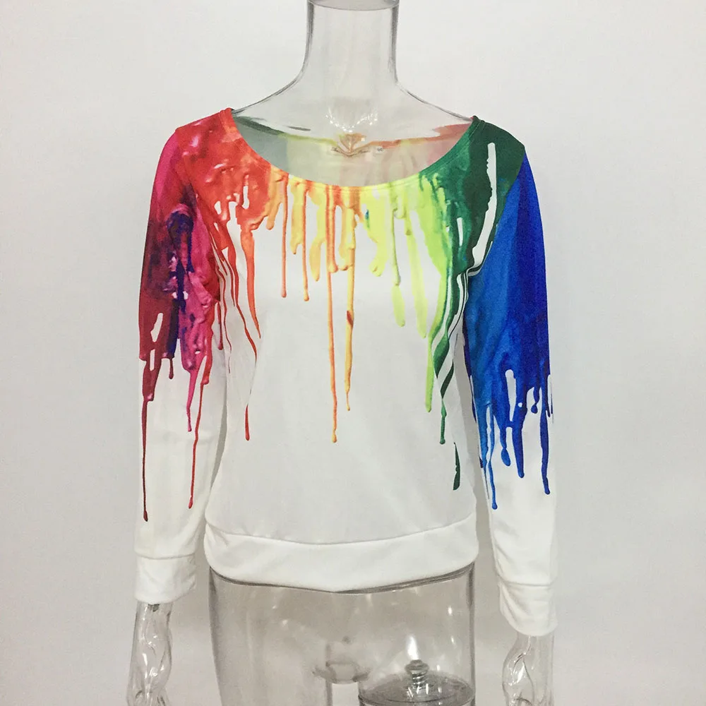 2018 Новая мода осень Повседневная Толстовка женская картина маслом пуловер с