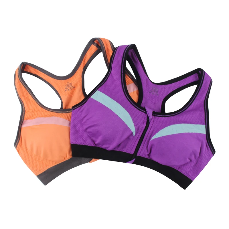 2PCS/SET Front Zipper Padded Women Sport Bra Stretch Shockproof Running Fitness Tank Tops Push Up Sexy Yoga Workout Vest | Спорт и