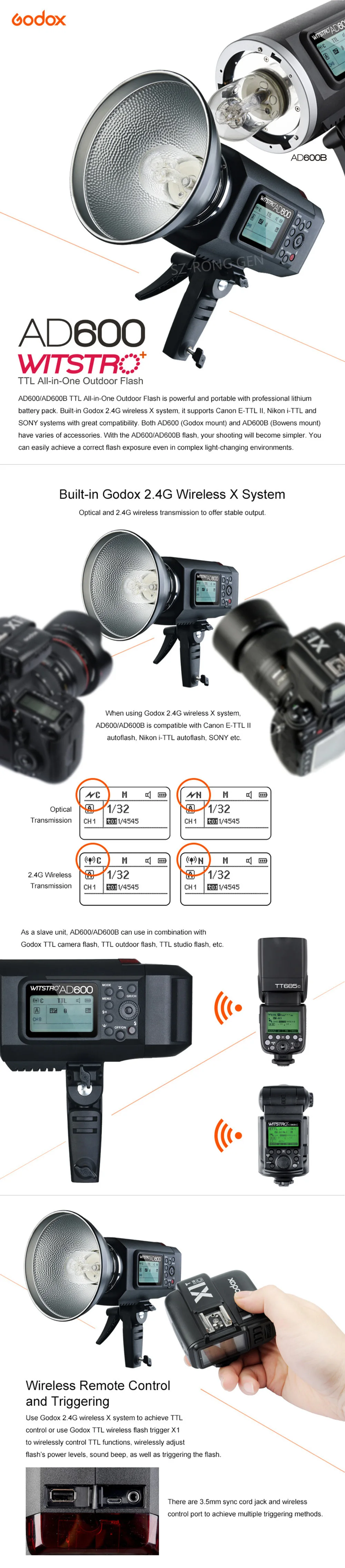 DHL! Новейшая Мощная внешняя вспышка Godox Wistro AD600 ttl со встроенным литий-ионным аккумулятором емкостью 2,4 г X 8700 мАч
