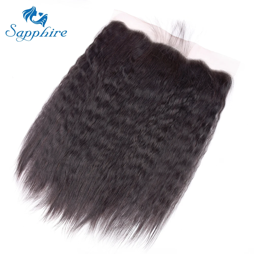 Sapphire Kinky Straight Lace Frontal Closure 100% Human Hair 13*4 Remy 8-20 Inch Natural Color Free Shipping | Шиньоны и парики