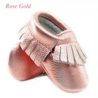 shine pink genuine leather baby moccasins soft rose gold baby girl shoes first walkers infant fringe shoes 0 30 month 16 color