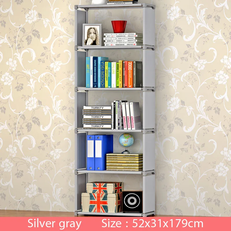 Multi-layer Simple Bookshelf Non-woven fabric organizer storage cabinet Assembly wall shelf bookcase home living room Furniture - Цвет: 6L-L-Silver gray