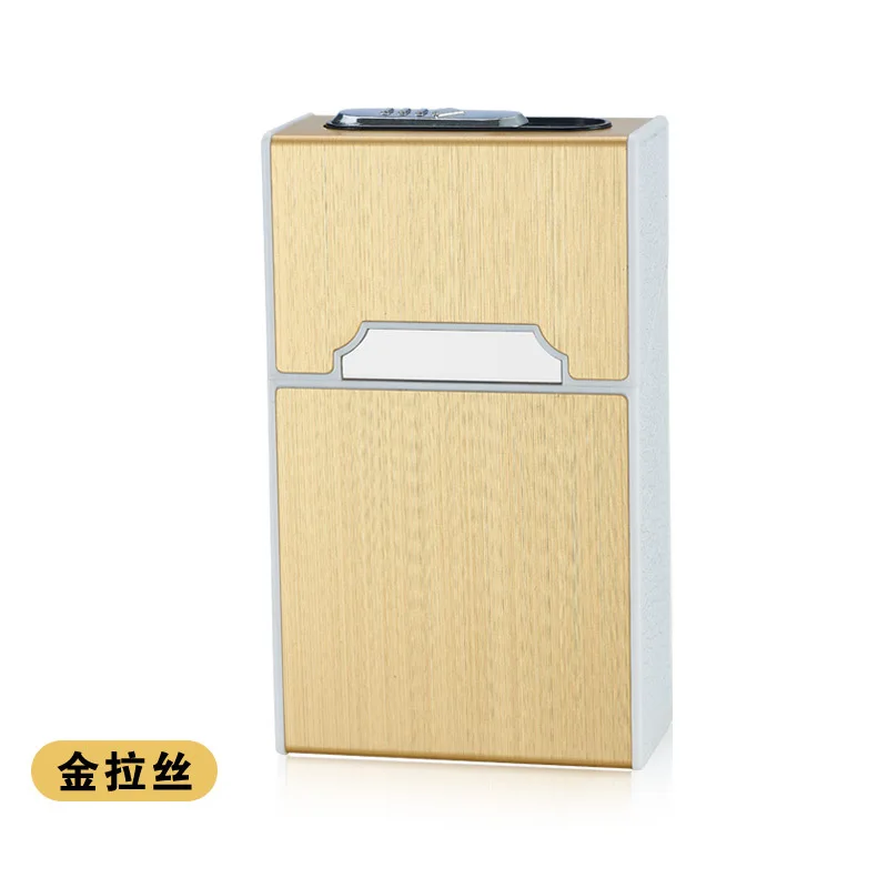 Золотой 2-in-1 Cigarette Case Box charged electronic Lighter Aluminum Alloy USB Rechargeable Windproof cigar box 20-pack metal Men Gift - Цвет: Золотой