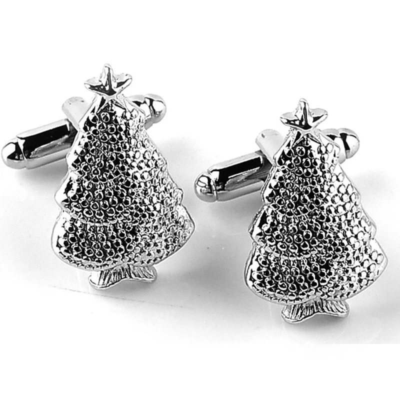 NEW ARRIVAL Chrismas Gift For Men Cufflinks ChristmasTrees Silver Plated Cuff Button French Cuff links