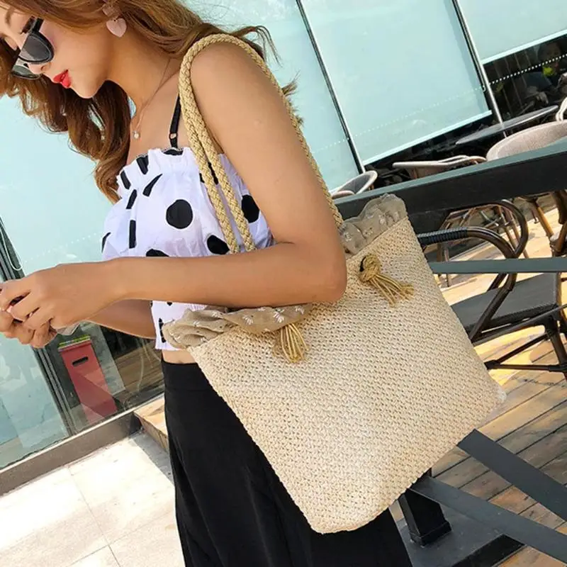 Retro Summer Women Durable Weave Big Beach Bag Shoulder Casual Rattan Straw Bags Bohemia Style Travel Totes Bag(Beige) | Багаж и сумки