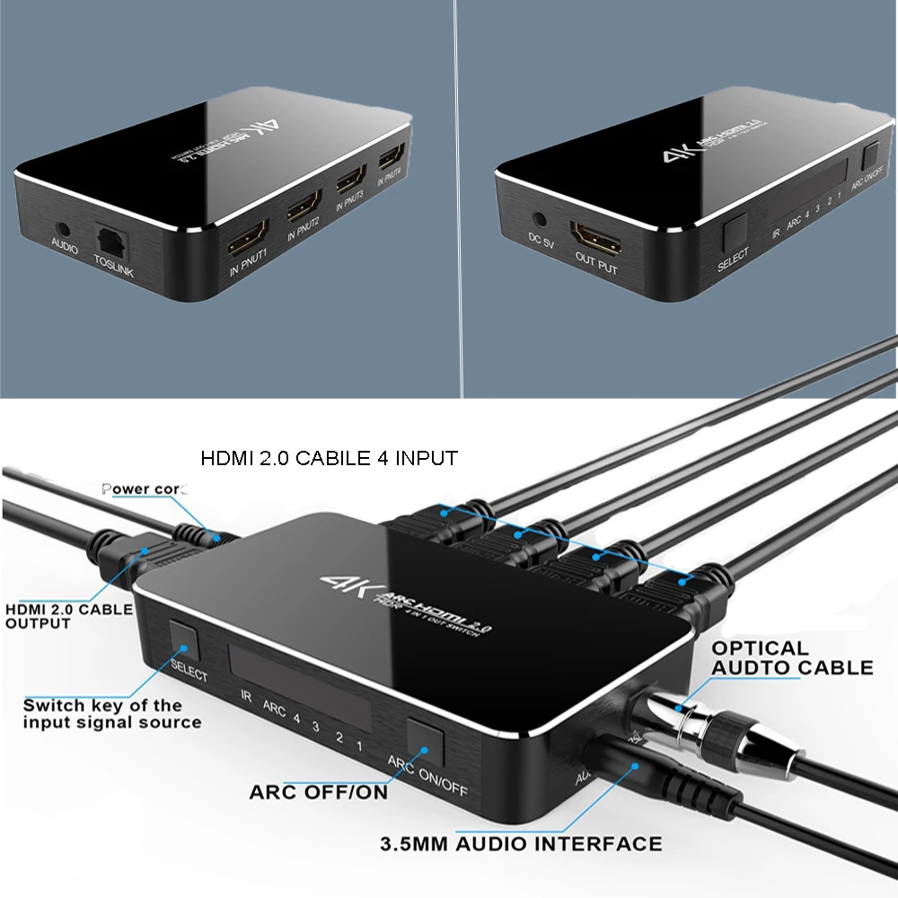 HDMI переключатель 4x1 4K @ 60 Гц аудио оптический TOSLINK Ultra HD 4 порта 1080p 3D для Xbox PS4 Blue Ray