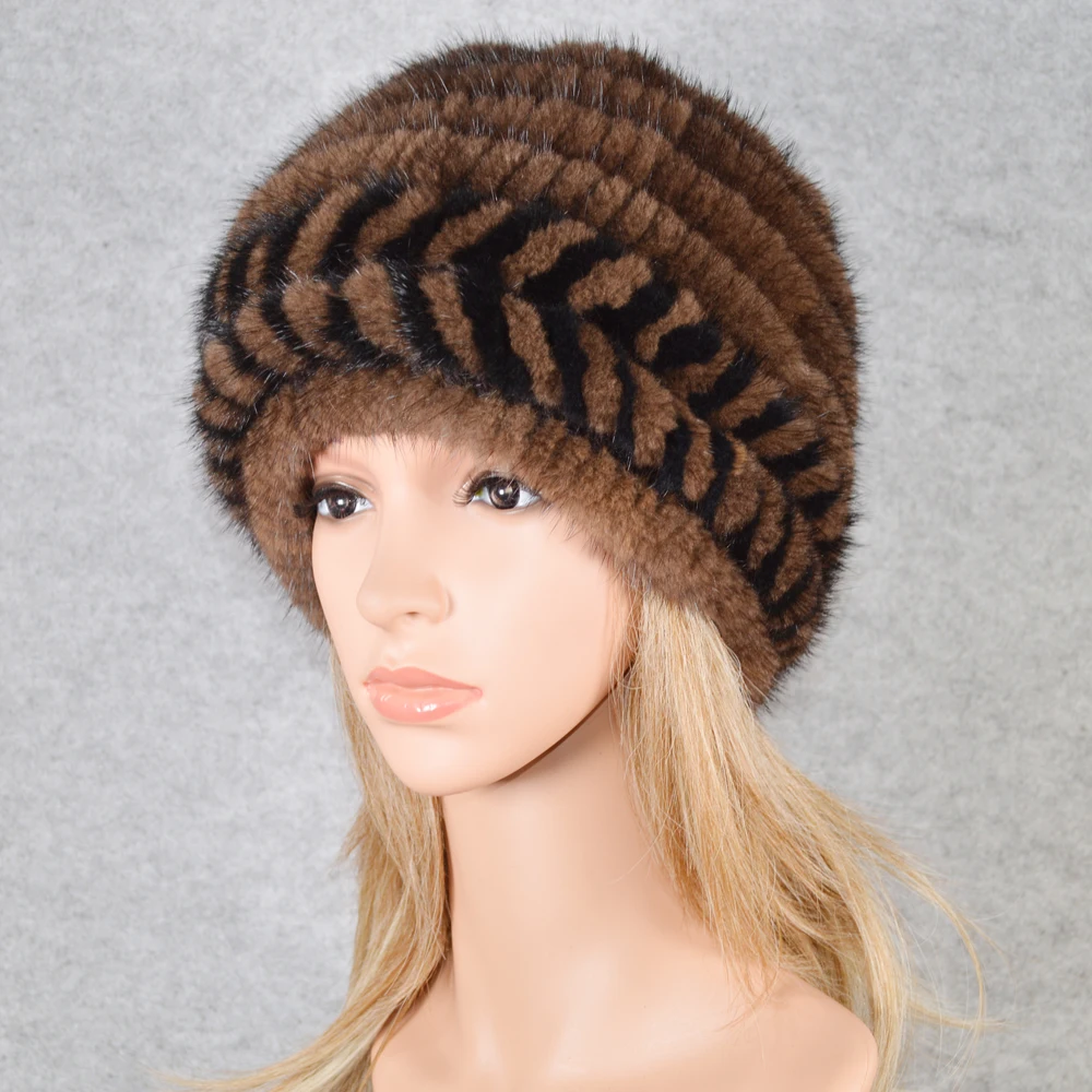 Новинка 2020 стильная Зимняя Шапка бини из натурального меха норки вязаные шапки