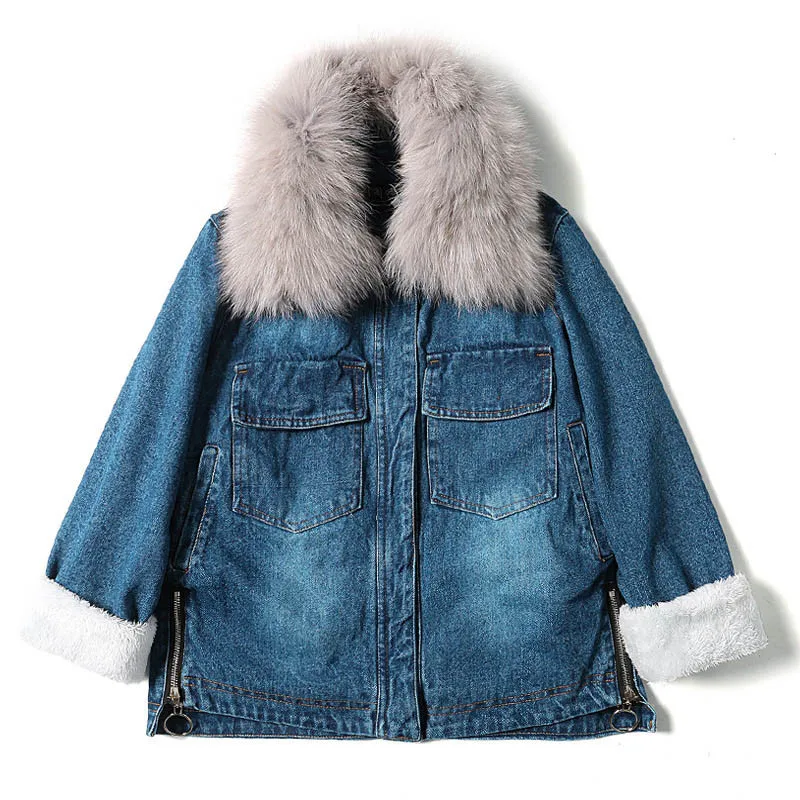 Женская куртка и пальто chaqueta mujer зимняя утепленная из овчины с натуральным лисьим