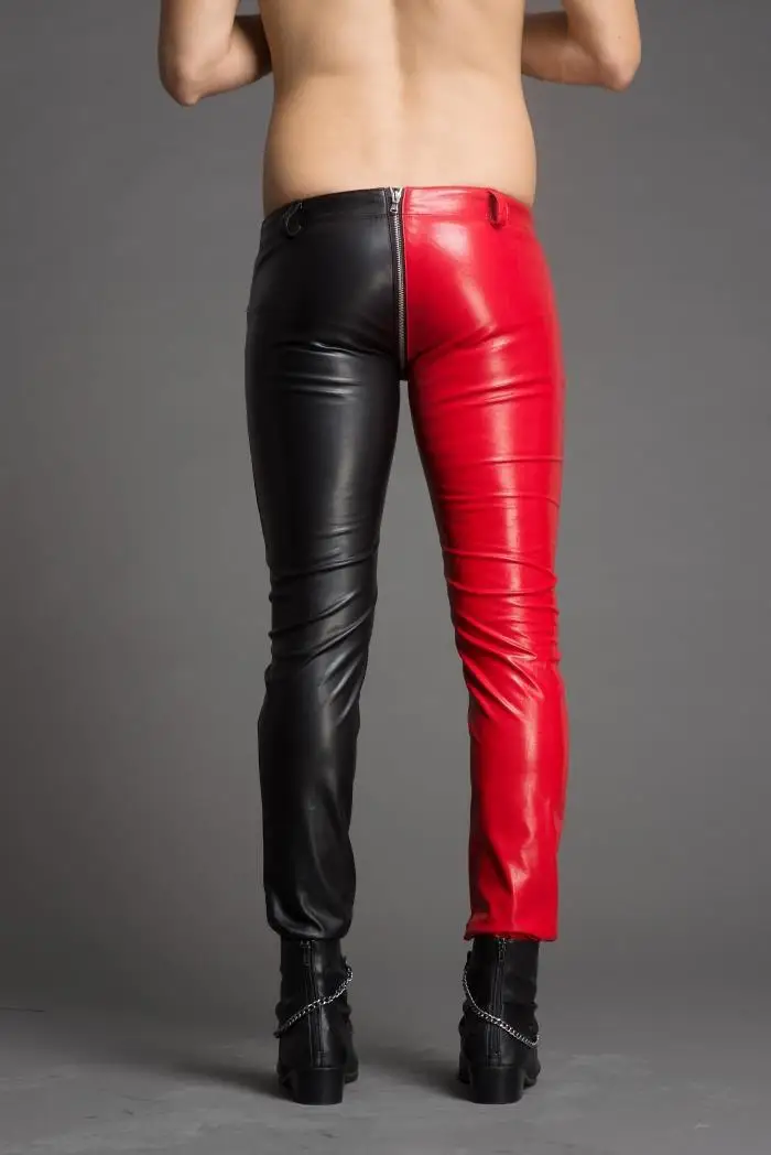 Мужские облегающие брюки модные красные и черные кожаные на молнии большого
