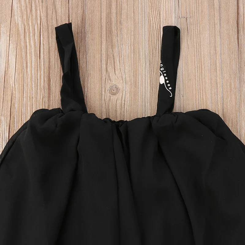 Roupas infantis menino Лето Дети Девушка рукавов ремень топы черный + штаны в полоску