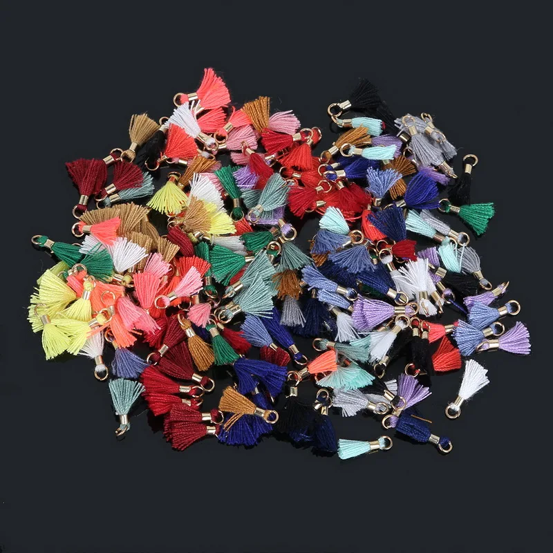 Hot Sale Small Mini Cotton Tassel With Gold Circle and Ring 10Pcs/bag Mix Color Key Short For Bag DIY Jewelry Accessory | Украшения и