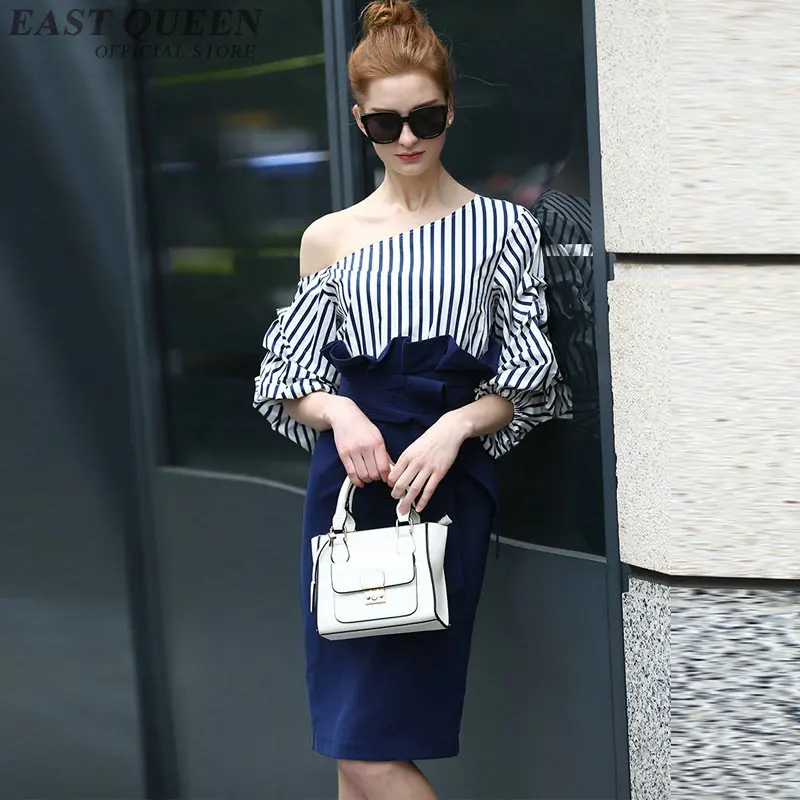 2018 Fashion one shoulder striped women dress sexy side tunic Elegant bodycon lantern sleeve Casual dresses DD334 F | Женская одежда
