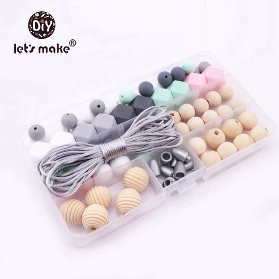 Let's Make Unfinished Crafts Set Chewable Silicone Round Hex Beads DTY Jewelry Nursing Necklace Accessories Baby Teether | Мать и