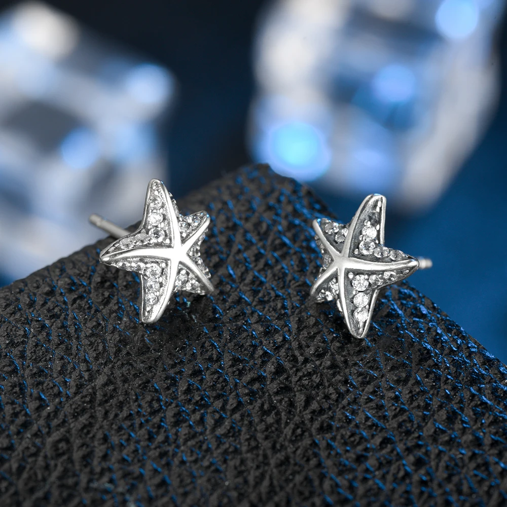 LZESHINE 100% стерлингового серебра 925 пробы Морская звезда серьги-гвоздики с