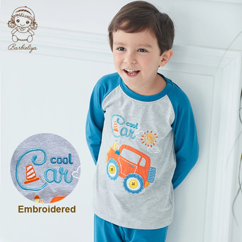 Пижама для мальчиков с круглым вырезом Детская удобная одежда длинным рукавом