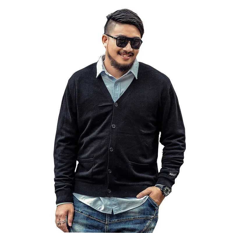 Новинка, брендовый свитер большого размера 3XL 4XL 5XL 6XL 7XL, осенний мужской кардиган, свитер для мужчин, свободный свитер с v-образным вырезом, 5XL 6XL 7XL, черный/серый вязаный
