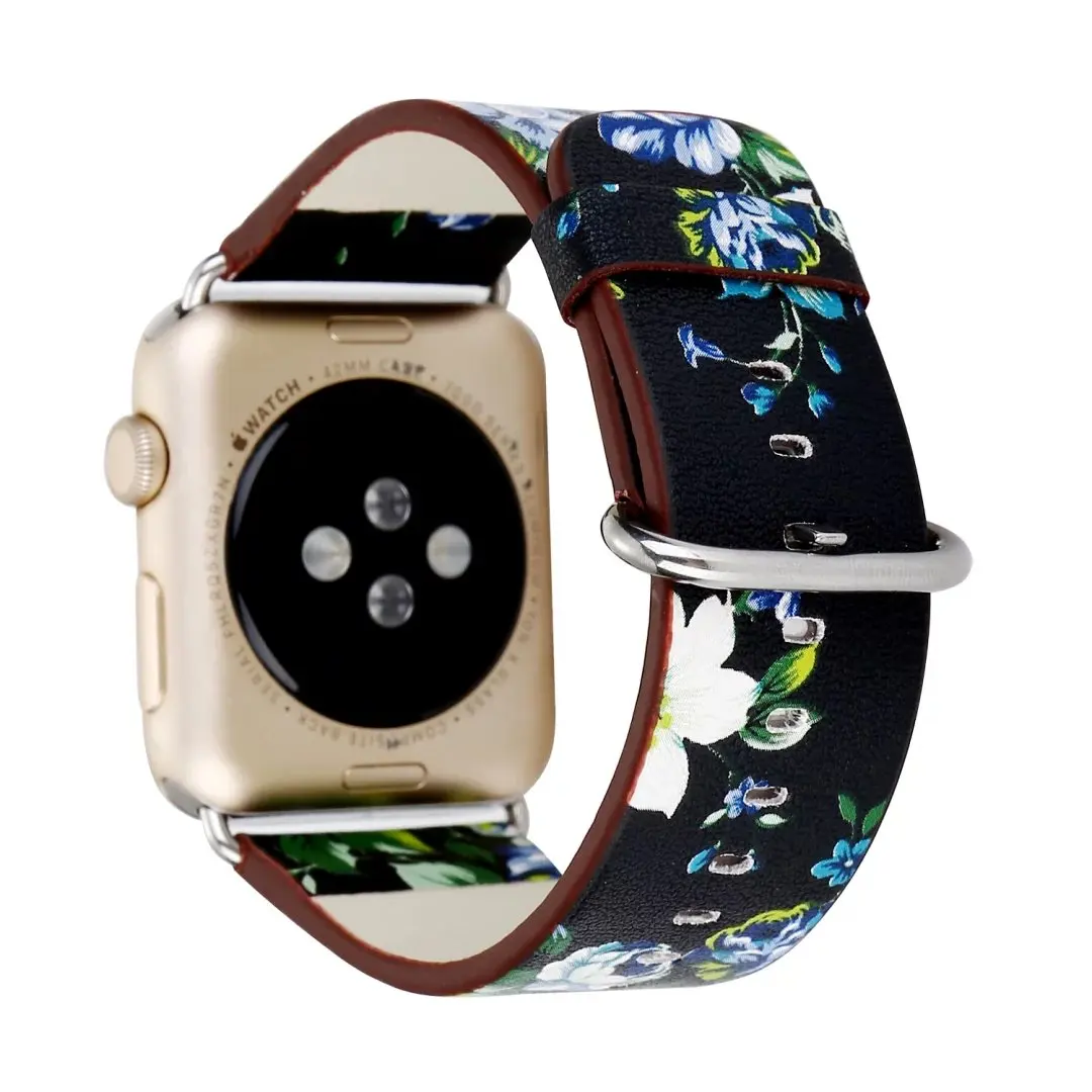 Ремешок кожаный в британском стиле с цветами для Apple Watch браслет iWatch 5 4 3 2 1