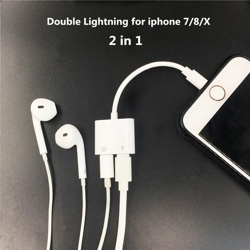 2 в 1 двойной адаптер с аудиоразъемом для iPhone 7/8/X для iOS11 зарядки музыки или вызова для зарядки переходник для наушников