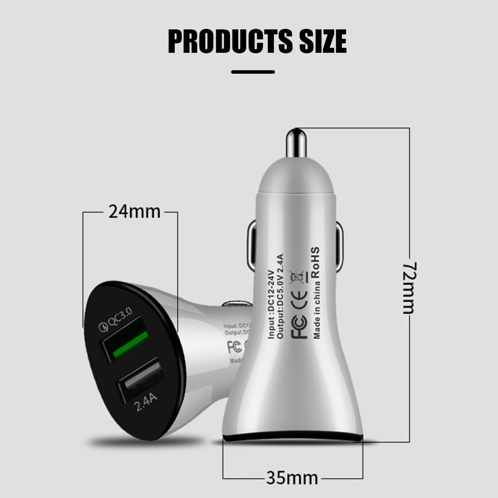 QC 3 0 зарядные устройства 2.4A двойное USB Автомобильное зарядное устройство адаптер