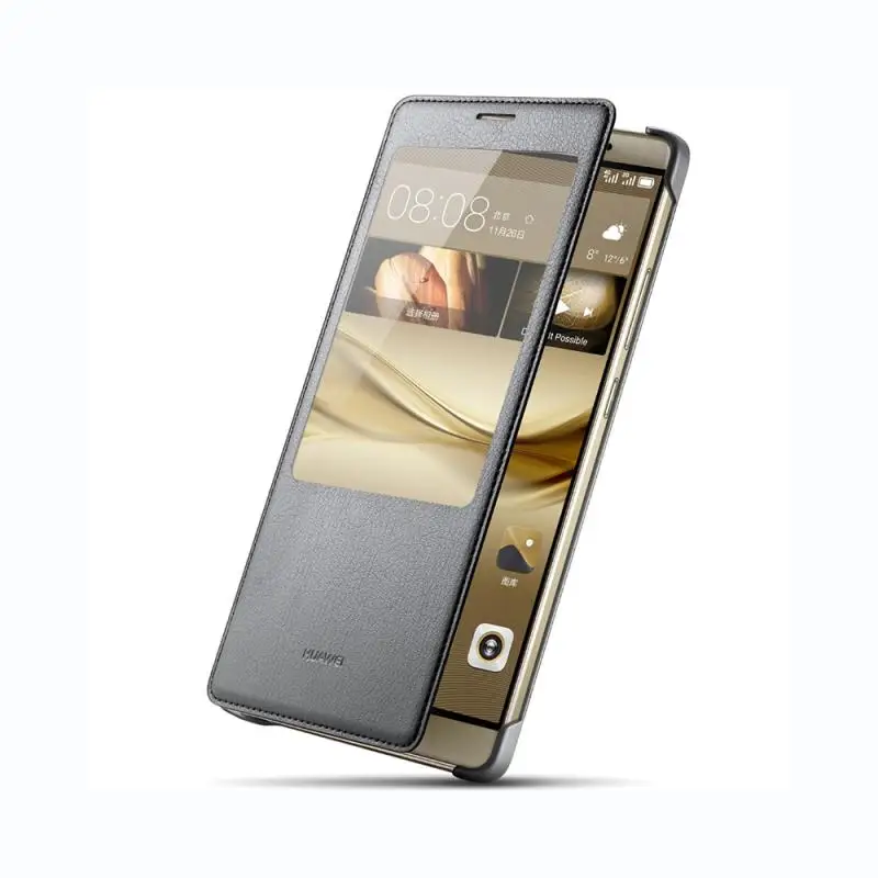 Gray huawei mate 8 кожаный флип-чехол роскошный чехол mate 8 защитный чехол умный вид окна авто пробуждение с коробкой - Цвет: Gray