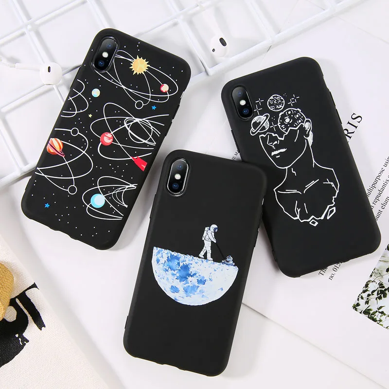 USLION Soft TPU Silicone Phone Case For iPhone X XS XR Xs Max Cartoon Planet Moon Cases Cover 5 5s SE 6 6s 7 8 Pus | Мобильные